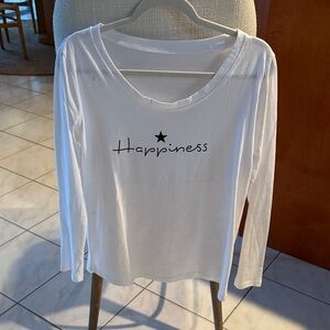 White Long Sleeve Top with 'Happiness' Print